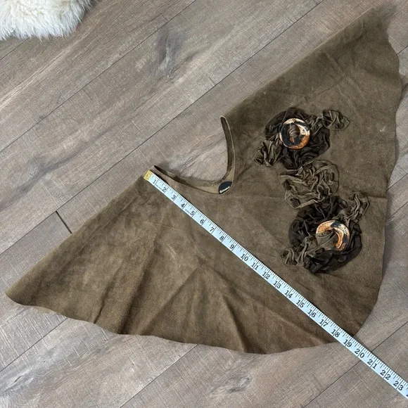 Handmade Vinatge Greenish Brown Suede Leather Poncho Topper - Picture 14 of 14